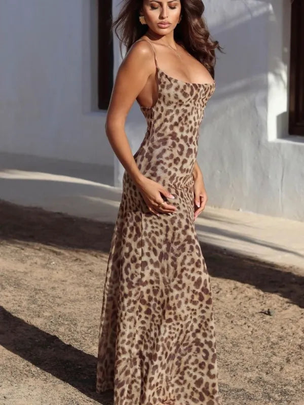 Vestido Longo de Tule Estampa Leopard