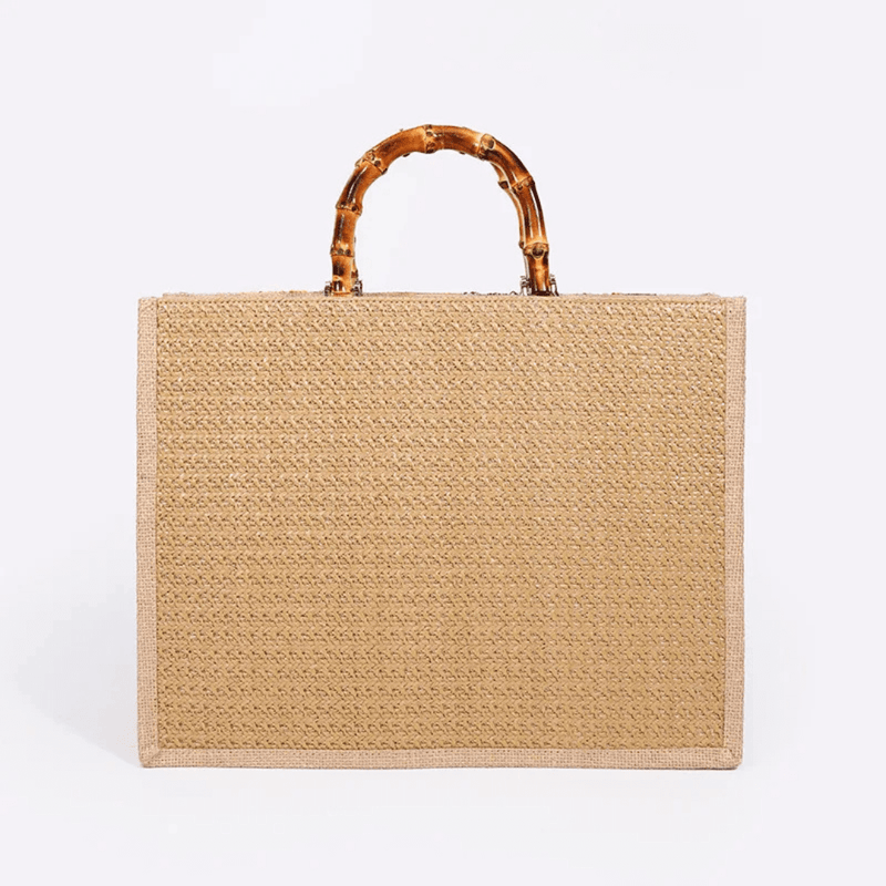 Bolsa de Praia Tote com Alça de Bambu Bordada