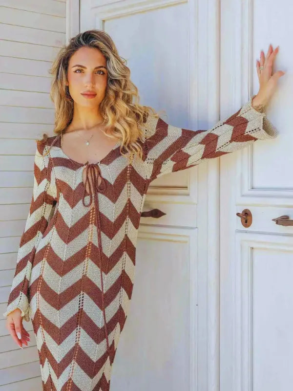 Vestido Maxi Longo Tricotado Estampas Geométricas Gaia