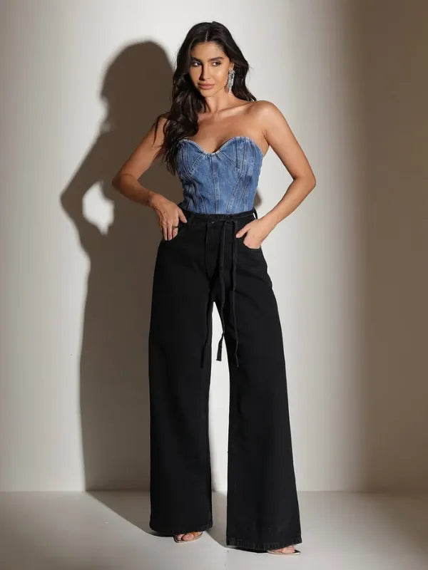 Calça Jeans Lavagem Preta Cintura Alta Karina