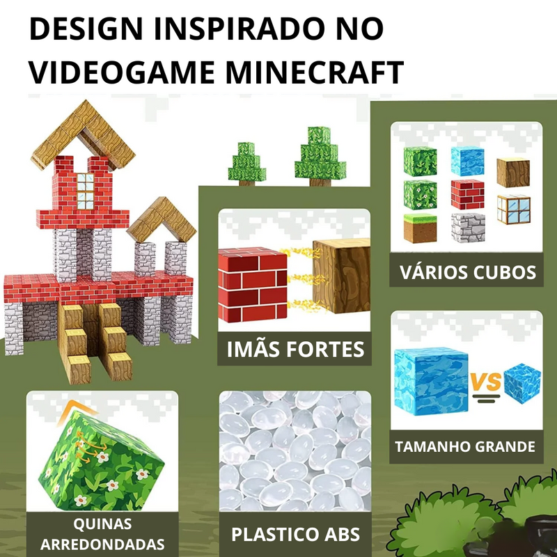 Blocos de Construção Magnética Minecraft - 64 / 75 / 150 Peças