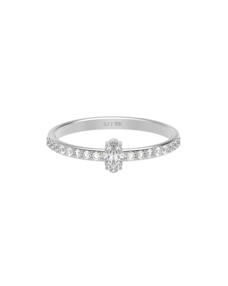 Anel Diamante Oval 0.25ct + Diamantes em Ouro 18k