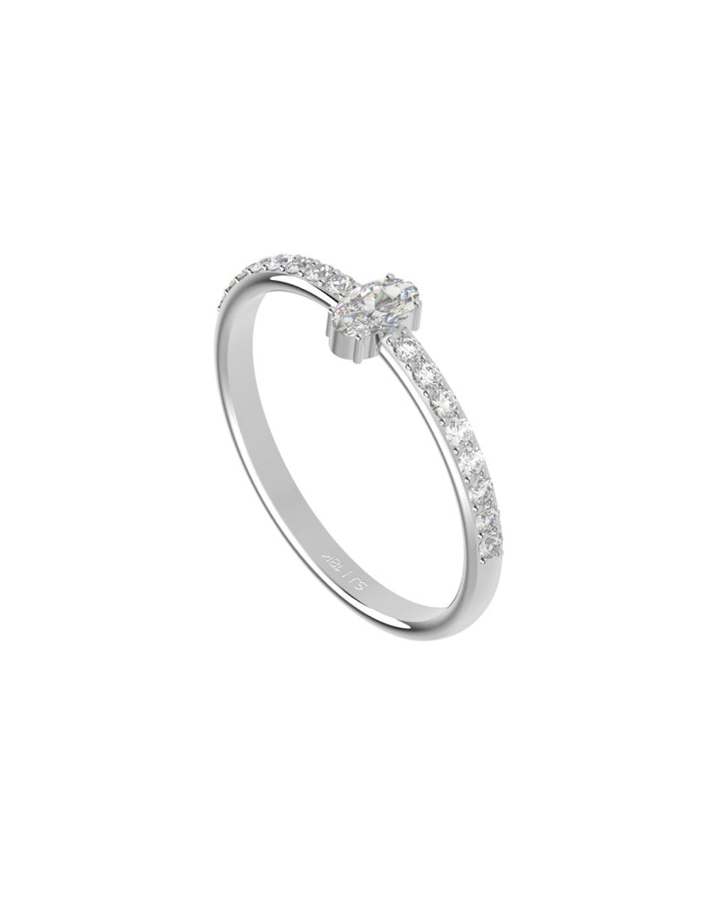 Anel Diamante Oval 0.25ct + Diamantes em Ouro 18k