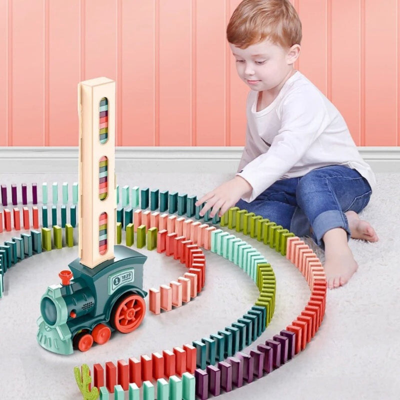 Brinquedo Infantil Conjunto de Trem Elétrico de Dominó com Som e Luz