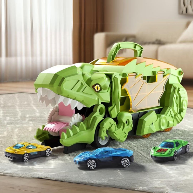 Dinossauro Devorador de Carro Tiranossauro Rex | Brinquedo Infantil de Armazenamento e Deslizamento